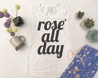 Rosé All Day Muscle Tank Top, Super-soft Women's Brunch Tank Top, Casual tank, Rose All Day Womens Tank Top, Gym Top