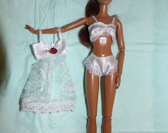 White Satin & lace 3-piece lingerie set for Fashion Dolls - ed1011