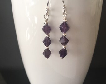 Long Purple Amethyst Earrings, Sterling Silver Gemstone Earrings, Amethyst Stone Jewellery, February Birthstone Jewelry Gift