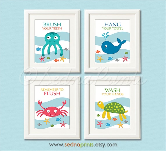 bathroom art print set 5x7 kids bathroom wall decor