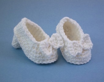 Crochet Baby Booties White High Heeled Shoes with Bow Baby Shoes