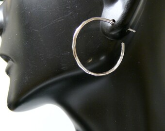 Sterling silver hoop earrings medium hoops • Sterling silver post hoop earrings • Medium silver hoops hammered