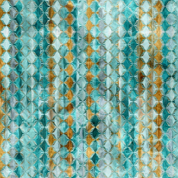 Designer Fabric Abstract Blue Gold Copper Stripe Handmade Velvet Upholstery Fabric