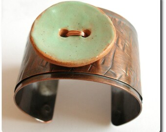 Copper Cuff Bracelet with Ceramic Button