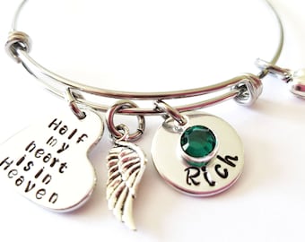 Half My Heart Is In Heaven, Personalized Memorial Bracelet, Loss of Husband, Remembrance Gift, Memory of Husband, Sympathy Gift, Son Loss