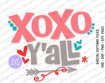 Svg,dxf digital design-182- XoXo y'all Cut Files Cricut, vector file, vinyl decal, wedding svg, Valentine's Day SVG, heart svg, cupid svg