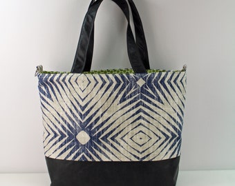 Extra Large Lulu Tote with Capri Blue and PU Leather -READY to SHIP Beach Dance Travel Bag 7 pockets