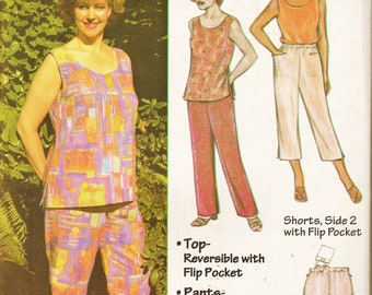 RARE Twice As Nice Pattern Saf-T-Pockets Travelwear Reversible Top & Shorts Capris or Pants with 5 Hidden Pockets Sz XS-3XL Uncut FF Sewing