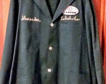 vintage 1950s industrial lab coat with embroidery