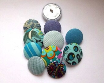 Fabrics and sizes mixed blue, green, turquoise buttons