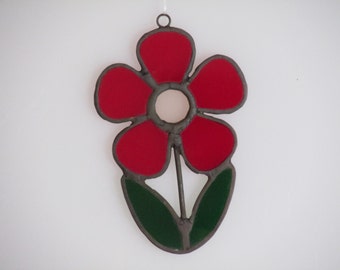Stained Glass Red and Pink Flower Suncatcher