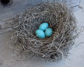 Rustic Wedding Bird Nest Handmade with Robin's Eggs Farmhouse Decor Perch and Patina