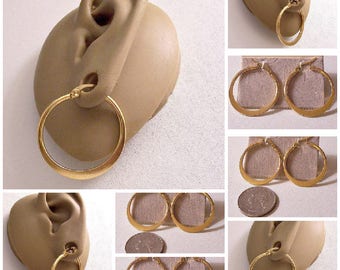 Flat 1 1/4" Band Hoops Pierced Stud Earrings Gold Tone Vintage 32mm Stainless Surgical Steel Post Wide Bottom Large Round Open Ring Dangles