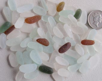 English sea glass small jelly bean longs 65 pieces mixed colours jewelry grade
