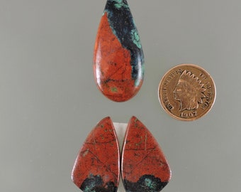 Sonoran Sunrise Cabochon Set, Designer Sonoran Sunrise, Cuprite Chrysocolla Tenorite Cabochons, Gift Cabs, C2913, Hand Cut by 49erMinerals