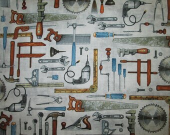 Tools Handy Man Saws Drill Hammer Wrench Gray Cotton Fabric Fat Quarter Or Custom Listing