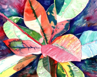 Kauai Croton Leaves, Original Watercolor Paintings, Tropical art, Hawaii art, Kauai art, Hawaiian art, colorful leaves, Hawaii, Maui, Oahu