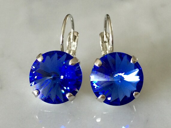 Sapphire Swarovski Crystal Earrings, Silver