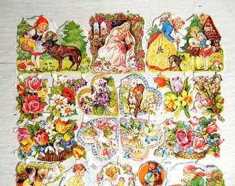 EAS German Die Cut Paper Scrap | Hearts | Nursery Rhyme | Floral Bouquets | Animals Instruments | Embossed Diecut Scrap | EAS 3014