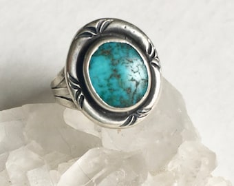 vintage southwestern sterling and turquoise ring, size 6.75, signed