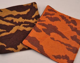 Eco Tiger Trivet Potholder Hot Pad Insulated Brown Orange Recycled Upcycled Fabrics