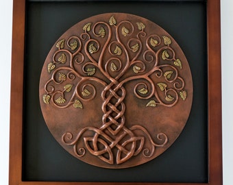 Yggdrasil: The World Tree. Cold-cast Relief Sculpture with antique COPPER finish. Norse Viking Mythology Tree of life