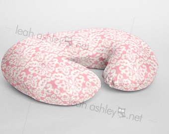 Boppy® Cover, Nursing Pillow Cover - Pink Damask MINKY - BC1