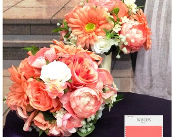 New Custom Country Chic Coral Reef Bridal Bouquet, Coral Reef Bridal Bouquet, Coral Wedding Flowers