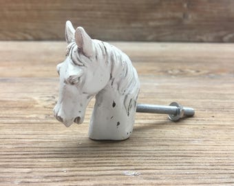 Horse Knob - Distressed Cream White Farm Drawer Pull - Nursery Decor - Country Kitchen Cabinet Decor - Decorative Knob