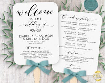 Wedding Fans, PC or Mac Printable Wedding Fan Program Template, Fan Wedding Program, Editable text, Modern Calligraphy, Welcome, WTTWWF01