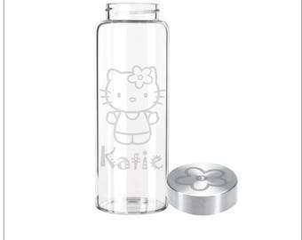 Etched 33oz Large Glass Bottle - Hello Kitty with Custom Name