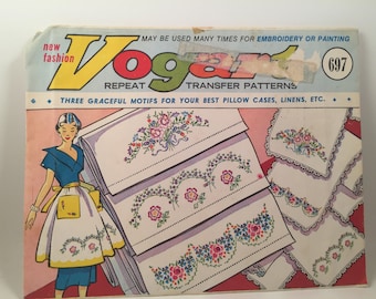 Vintage Vogart 697, Embroidery Transfers, Flower Transfers, Aprons, Pillow Cases, Transfer Patterns, Iron On Transfers, Floral Motifs,