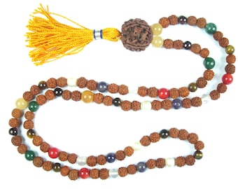 Spiritual Mala Beads Navgraha Nine Planet Stone Rudraksha Meditation Yoga Necklace - Peace and Calm