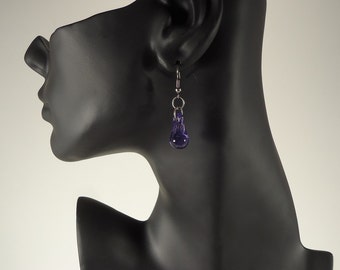 Handmade Lampworked Purple Drop Glass Earrings