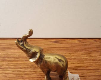 1970's Small Vintage Brass Elephant, Brass Animals, Brass Figurines, Home Decor, Office Decor