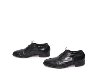 mens size 10.5 OXFORD black leather FLORSHEIM 80's WINGTIPS lace up dress shoes