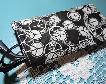 PEACE SIGNS Affordable Washable lined cotton Eyeglass cases, iPhone case, black and white