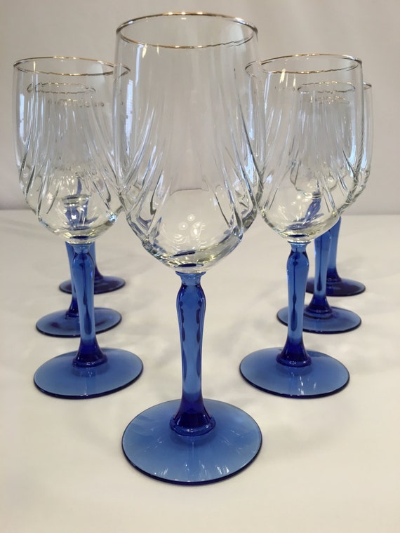 Eligant Blue Stem And Gold Rim Wine Glasses Set Of 9
