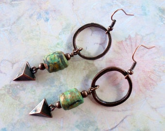 Green and Copper Boho Earrings (4170)