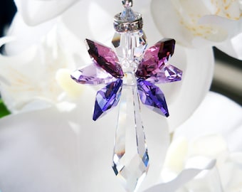 Guardian Angel Rear View Mirror Charm Purple Swarovski Crystal Angel Suncatcher Car Accessories Sun Catcher