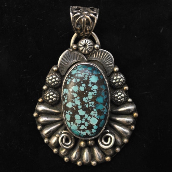 Sterling Silver Tibetan Turquoise Pendant Native American Style #9113