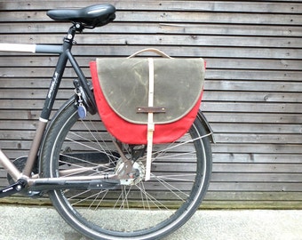 Waxed canvas pannier / bicycle bag with flap, bike accessories