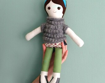 PINA the ragdoll. Stuffed toy. Sewed doll. Kids design. Child Plushie. Girl softie. Kids décor doll. Ready to ship.