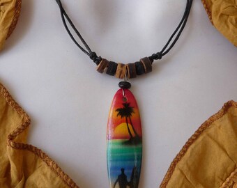 Necklace surfing surf board surfing Dolphin Hawaii Palm wood