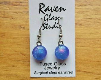 Blue dichroic glass earrings, Dichroic glass jewelry, Blue fused glass dangle earrings, EA115A