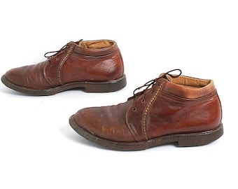 mens size 8 CHELSEA boots grunge OXFORD brown leather 90s lace up ankle boots