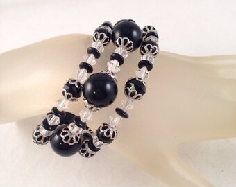Black and White Silver Crystal Wrap bracelet Wraps Around Three Times and Fits All Sizes One of a Kind Previously 30 Dollars ON SALE
