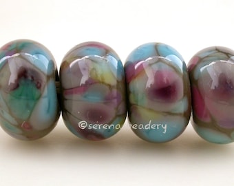 Lampwork Glass Bead Set SUMMER STORM - TANERES sra grey pink blue green - 11 or 13 mm