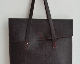 Dark Brown Pebble Grain Leather Tote Bag