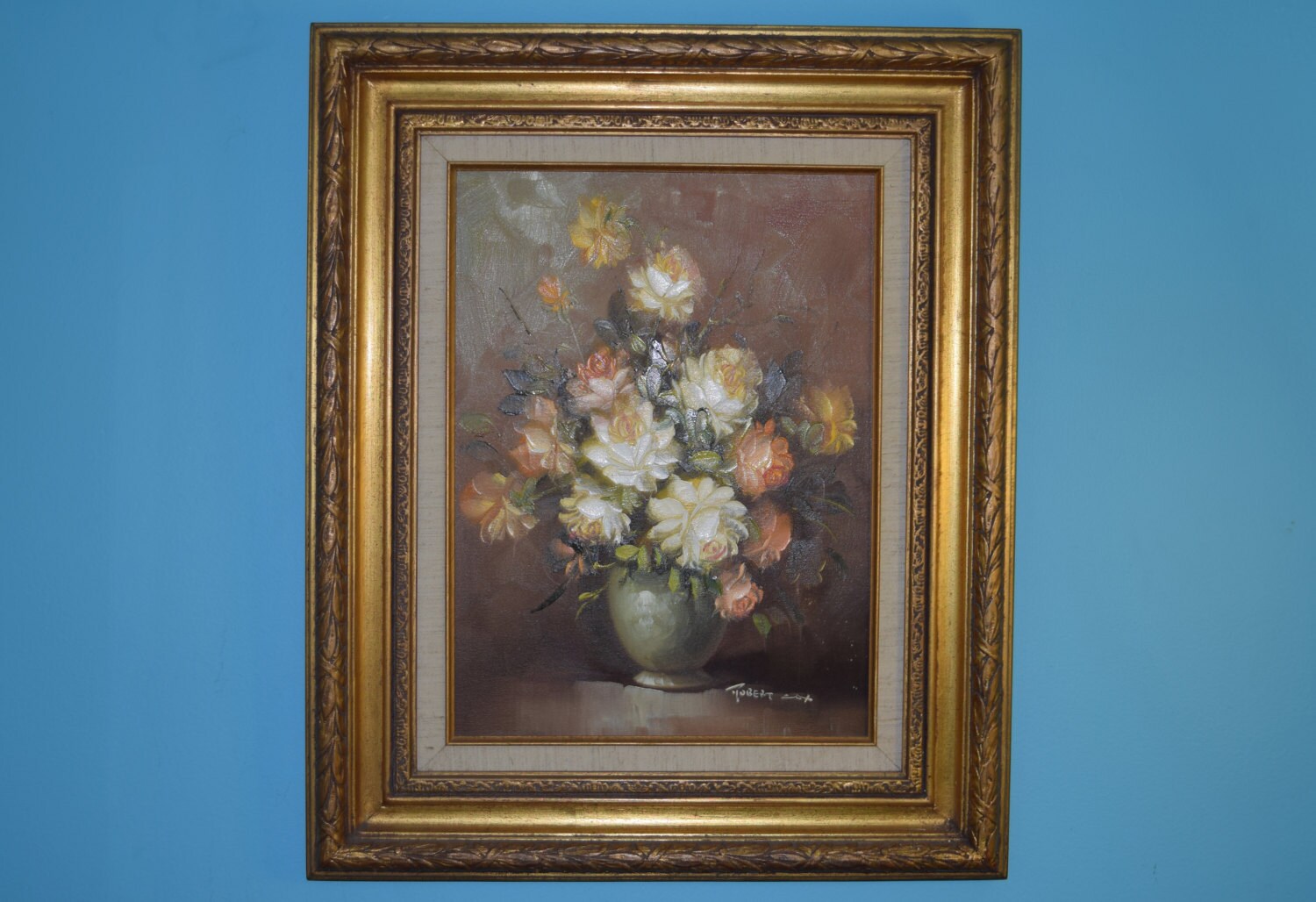 Robert Cox Floral Painting Original Signed Orange Yellow White